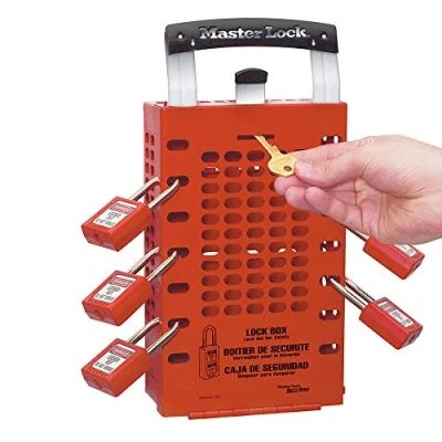 Imagen de Caja de candados en grupo, para montar pared o llevar un lugar a otro Latch Tight™ Rojo