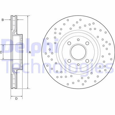 Imagen de DELPHI BG4943C Disco de freno 284 22 4 ventilado, perforado revestido sin procesar cojinete rueda, anillo sensor ABS