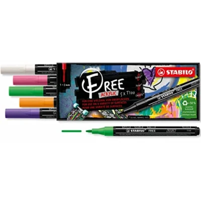 Imagen de Marcador acrílico STABILO FREE Acrylic T100 Estuche con 5 colores 1 2 mm