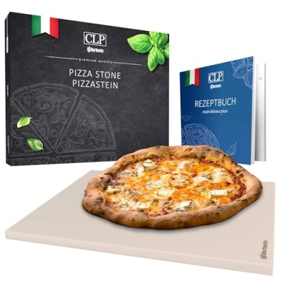 Imagen de CLP Piedra para pizza de cordierita con libro recetas I Individualmente o en set pala &amp; cortador preparar, Contenido del set:Piedra