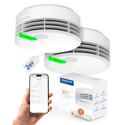 Imagen de Hekatron Genius Plus Edition 2021 Detector de humo con pilas y almohadillas adhesivas Juego 2 En blanco