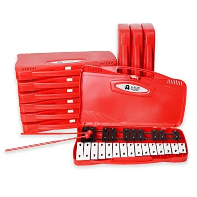 Imagen de a Star 25 Note Soprano Chromatic Glockenspiel Xilófono en estuche rojo y dos batidores de plástico 2 octavas G5 G7 Paquete 10