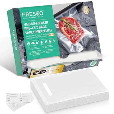 Imagen de FRESKO Bolsas de Vacio para Alimentos, 120 20x30cm Bolsa Gofrada Envasado al con Textura Grado Comercial Cocinar Vacío, sin BPA y Aprobada por la FDA