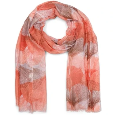 Imagen de styleBREAKER Bufanda de mujer con estampado hojas Ginkgo Leaves en colores y flecos cortos, pañuelo ligero, estola 01016208, color:Naranja marrón