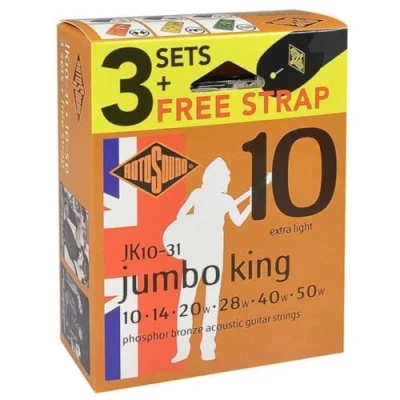 Imagen de Rotosound JK Guitarra Acústica Jumbo King Bronce Fosforado 3 piezas+Correa JK10 31 F