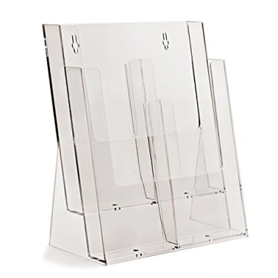 Imagen de taymar Soporte para folletos de mesa DIN A4 o largo, 2 niveles, transparente, con divisor