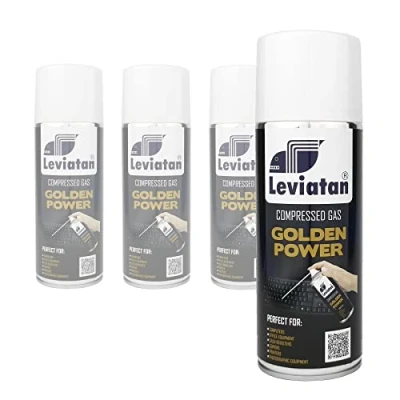 Imagen de LEVIATAN Golden Power Juego de 4 Aerosoles Aire Comprimido 400 ml para la Limpieza Teclado, Ordenador, Cámara, Teléfono Móvil