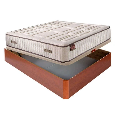 Imagen de Aznar Colchón HR Cotton con visco 27 cm Extra Firme Transpirable + Canapé abatible Madera 3D Altura 34 Cerezo, 105x190