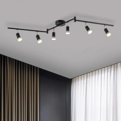 Imagen de Bojim Lámparas de Techo LED Orientables, Luz con Barra Giratables, Foco 6 x 6W Bombillas GU10 550LM, 4000K Blanco Natural, Mate Negro Plafón para Dormitorio, Salas