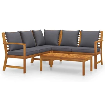 Imagen de vidaXL Muebles de Jardín 4 Piezas Mobiliario Exterior Hogar Cocina Terraza Mesa Silla Asiento Suave con Respaldo Cojines Madera Maciza Acacia