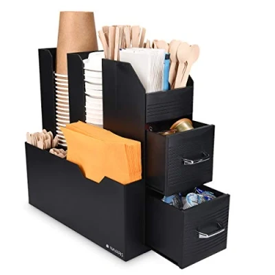 Imagen de Navaris Organizador para café Caja organizar cápsulas Tazas Vasos Sobres de azúcar o té Bandeja almacenaje con Compartimentos