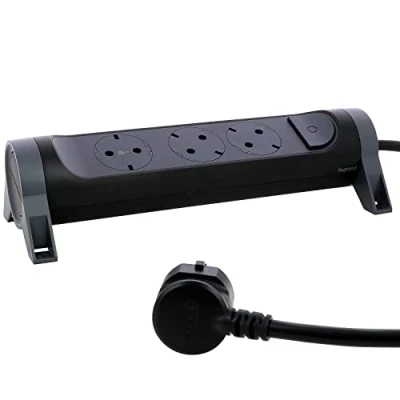 Imagen de Legrand 694528, Regleta de enchufes, con Interruptor, Enchufe múltiple 3 Tomas Corriente, Cable 1,5 MTS, Color Negro/Gris Oscuro