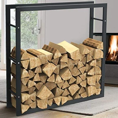 Imagen de BAKAJI Soporte vertical para leña rectangular de metal madera interior, exterior, madera, casa, jardín, chimenea, diseño moderno (100 x 100 25 cm)