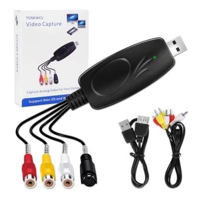 Imagen de TCNEWCL Grabador de vídeo Audio,Tarjeta Captura RCA a USB 2.0, VHS VCR TV DVD, Compatible con Windows 7 8 10 Mac OS X PC