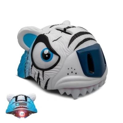Imagen de Casco de Bicicleta para niño Crazy Safety Bici 2 a 7 años Skate, Bicicleta, Patinete, monopatin Animal 3D Ligero y Ajustable 49 55 cm (Tigre Blanco)