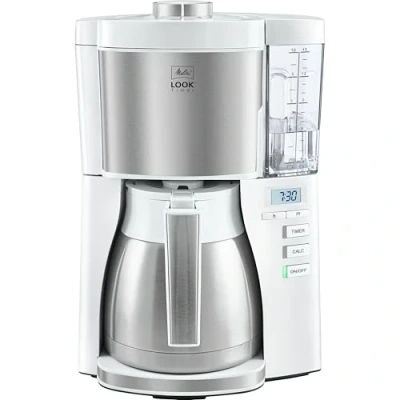 Imagen de Melitta Look V Therm 1025 17, Cafetera de Goteo con Función Temporizador, Jarra Térmica, Protección Antical, Depósito Extraíble, 1,37 Litros, Blanco