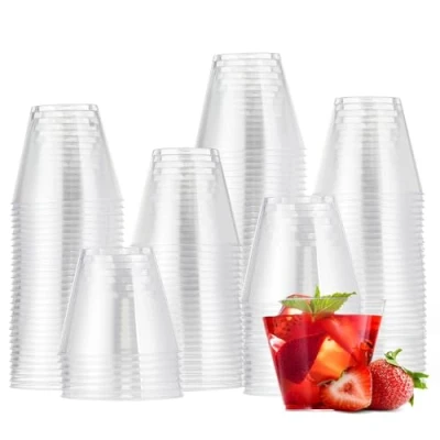 Imagen de MATANA 120 Vasos de Plástico Duro Transparente para Cócteles, Champán, Vino y Postres (255ml / 9oz) Bodas, Cumpleaños, Navidad, Fiestas Resistentes Reutilizables