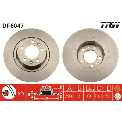 Imagen de TRW DF6047 Disco de freno 290 12 5 108 macizo barnizado PEUGEOT: 407 Coupé