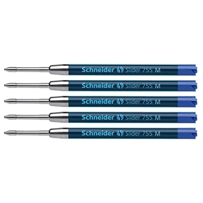Imagen de Schneider 175603 Slider 755 Mina de repuesto (tecnología ViscoGlide, indeleble, MMittel), azul (5 unidades, línea media, azul)