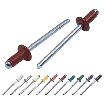 Imagen de Paquete de 100 remaches ciegos pintados 3,2 x 8 mm, cabeza cúpula, DIN 7337, remache aluminio y mandril acero, pop (100, óxido rojo RAL 3009)