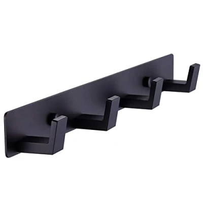Imagen de BOOKARROW 4 ganchos para toallas de baño color negro mate, gancho fijo puerta tornillo montaje en pared, perchero resistente, acero inoxidable dormitorio o cocina 410B