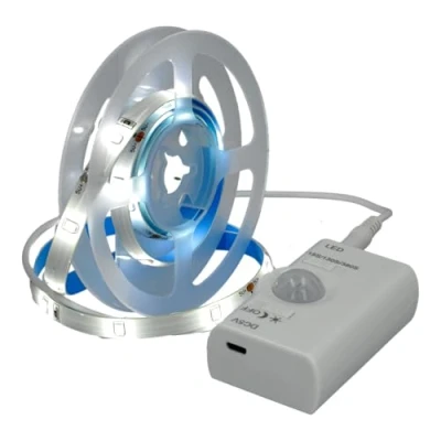 Imagen de Jandei Tira Luces LED 5V 1Metro, Sensor Movimiento, Recargable USB, Flexible y Adhesiva, no necesita Enchufe. Iluminación Nocturna Armario, Bajo Mueble, Cama, Escalera (Recargable USB (Luz fría))