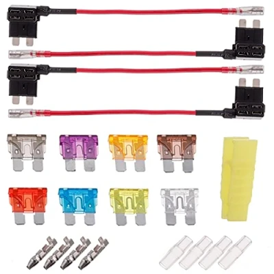 Imagen de BOJACK 4 piezas Standard Portafusibles 12V Fusibles Coche Robacorrientes Adaptador Porta Fusible, con 8 Fuse (2A / 3A 5A 7.5A 10A 15A 20A 25A)