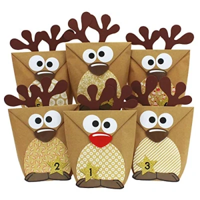 Imagen de Papierdrachen DIY Calendario de Adviento para Rellenar Reno con Barriga marrón Hacer tú Mismo 24 Bolsas Personalizar y Navidad 2021 niños