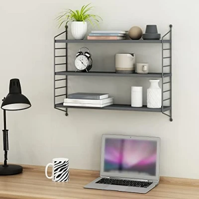 Imagen de [en.casa] Estantería de Pared Estante Mural Baldas 3 Niveles Ajustables en Altura Mueble Salón Despacho Acero Duradero 50 x 60 15 cm Gris Oscuro