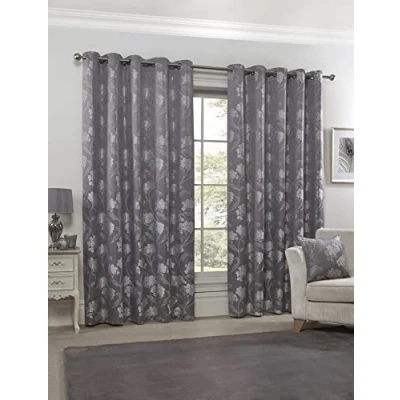 Imagen de Emma Barclay Blossom Cortinas Forradas con Ojales (228 x 228 cm), Color Plateado