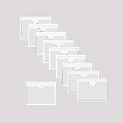 Imagen de BAIWOAK 10 fundas adhesivas transparentes, soportes autoadhesivos de plástico para etiquetas, tarjetas índice, planificadores, armarios, estantes (115 x 77 mm)