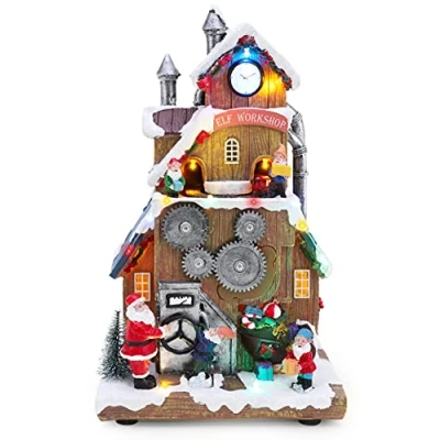 Imagen de Christmas Concepts® Taller de Elfos navideños Animados 30 cm con Luces LED Multicolores y música Funciona Pilas Pueblo navideño