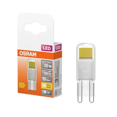 Imagen de OSRAM Lámpara LED PIN de cristal transparente, con 1,8 W para 200 lm, luz blanca cálida 2700 K, multicolor, casquillo retrofit G9, CRI 80, EEK E, 15 mm diámetro.