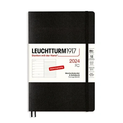 Imagen de LEUCHTTURM1917 367819 Paperback (B6+) 2024 Agenda semanal y cuaderno (tapa blanda, 12 meses), color negro