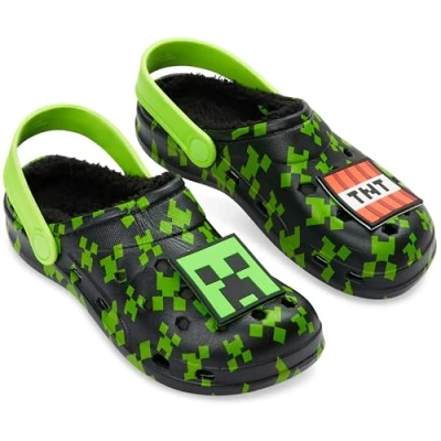 Imagen de Minecraft Zuecos Niño Invierno con Charms Zapatillas y Adolescentes (Negro/Verde, 32/33 EU)
