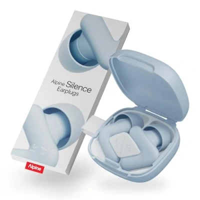 Imagen de Alpine Silence Tapones para Dormir, Concentración y Viajar Protección Auditiva Cómoda Reusable Ajuste perfecto en V Puntas Ovaladas Suaves XS/S/M/L Reduce el Ruido Hasta 25dB Azul