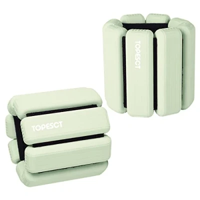 Imagen de TOPESCT pesas ajustables para muñeca, juego de 2 (1 libra cada una), pulsera muñeca y tobillo yoga, baile, barra, pilates, cardio, aeróbicos, caminar libra/cada una, verde oliva)