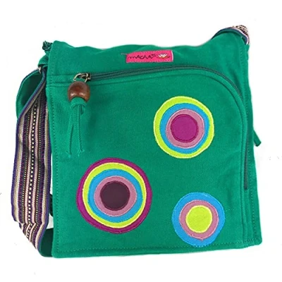 Imagen de Macha Bolso de tela con bordado bandolera algodón para mujer Indio colorido Flap Boho, Hippie (Esmeralda)
