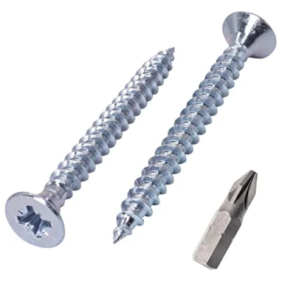 Imagen de SKIR&#039;CO (30 piezas) tornillos de madera plata acero chapado en zinc 5,0 x 60 mm, cabeza avellanada Pozidriv, aglomerado, rosca PZ