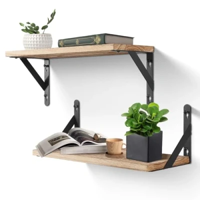Imagen de Uten Estante Pared, Baldas Pared de 2 Capas, Madera 42,5 cm, Carga Máxima 30 kg, Adecuado para Dormitorios, Salas Estudio, Oficinas, Salones, Cocinas, Baños