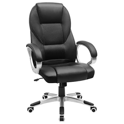 Imagen de SONGMICS OBG22B Silla Giratoria de Oficina, Estudio, Ergonómica, PU, con Ruedas, Negro, 76x66x32