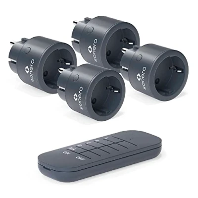 Imagen de sonero® set di prese radio 2300 watt 1x telecomando, 4x per uso interno, portata 30 m, antracita