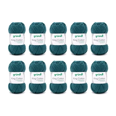 Imagen de Gründl King Cotton (filato per maglieria e uncinetto morbido voluminoso in 55% poliacrilico 45% cotone, 50 g / 78 m, misura dell&#039;ago: 6 7, 10 x g), petrolio
