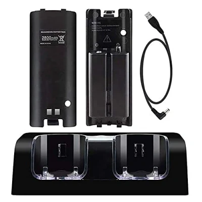 Imagen de OSTENT Charger Dock Station + 2 paquetes de baterías Compatible para Nintendo Wii Remote Controller Color Black