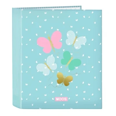 Imagen de Safta MOOS BUTTERFLIES Carpeta Folio 4 Anillas, Ideal para Niños de Diferentes Edades, Cómoda y Versátil, Calidad Resistencia, 27x6x33 cm, Color Azul Claro