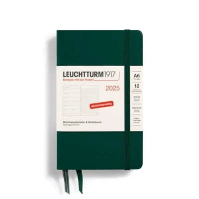 Imagen de LEUCHTTURM1917 370502 Agenda semanal y cuaderno 2025, bolsillo A6, tapa dura, planificador de 12 meses, 80 g, a rayas, verde bosque