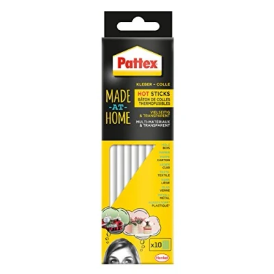 Imagen de Pattex Made at Home barras de pegamento caliente para pistola con alta transparencia, 10 hacer manualidades, decorar y reparar