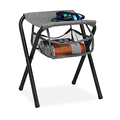 Imagen de Relaxdays Taburete de Camping con Bolsa, Pleglable, Sin Respaldo, Camping, Jardín, Asiento portátil, 40x35x30 cm, Gris