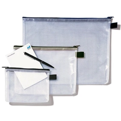 Imagen de Rexel 1300260 Bolsa portadocumentos de malla con cremallera, Negro / Transparente, A5