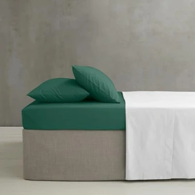 Imagen de Catherine Lansfield Sábana Bajera Ajustable de percal Peinado para Cama Doble, Color Verde Oscuro
